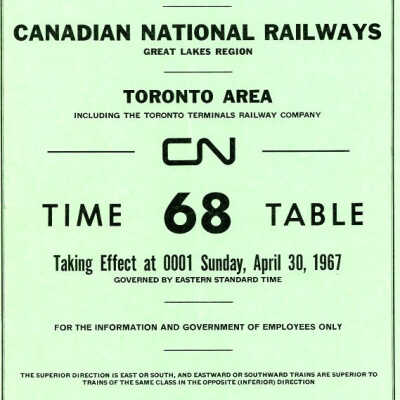 Employee Timetable, CN Rail, Toronto Area 68, April 30th 1967