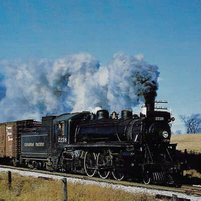 Canadian Pacific Postcard showing Steam Engine #2238 in Streetsville, ON, 1956