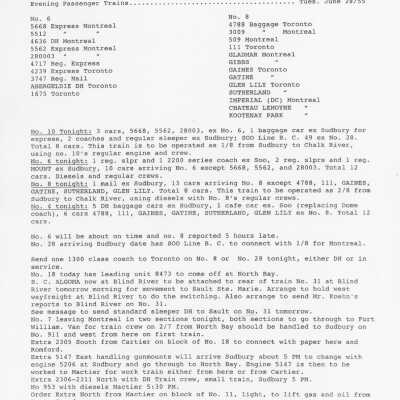 Document, Canadian Pacific Railway Company Train Orders, June 28, 1955.