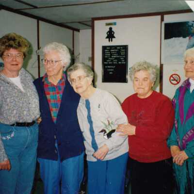 Photograph, Girl Guide Jamboree, May 1993. Jean Marquis, Rose Lemieux, Mary Delpapa, Betty Miles, Linda Lukoff.