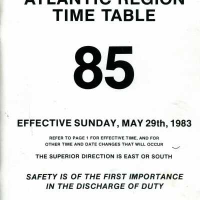 Timetable, CN Atlantic Region 85, May 29th 1983.