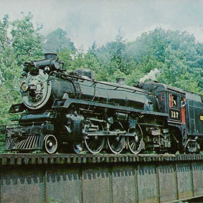 Canadian Pacific Postcard showing Steam Engine #127 Crossing the Williams River at Brockways Mills. Vt.