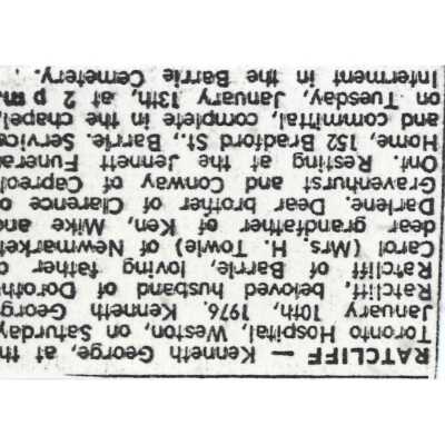 Document, Obituary, Kenneth Ratcliff.