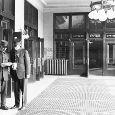 Photograph, Vestibule in Grand Trunk Pacific and Canadian National Station.