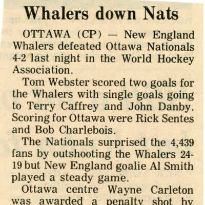 "Whalers down Nats" in the Ottawa Journal, unknown date