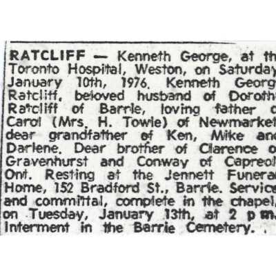 Document, Obituary, Kenneth George Ratcliff.