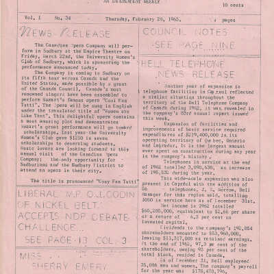 The Capreol and Valley Times: Vol 1 (34) February 28, 1963