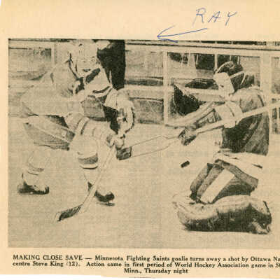Photo of Ray Thomas refereeing Minnesota Fighting Saints vs. Ottawa Nationals hockey game (Unknown date)