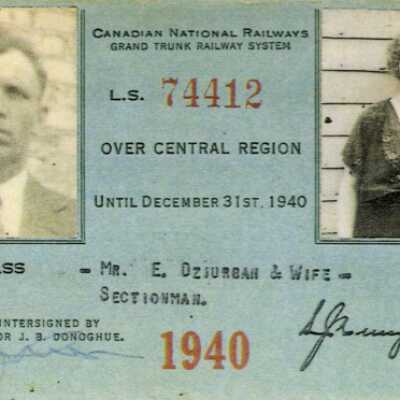 Canadian National Railways: Central Region Pass, E. Dziurban and Wife, 1940