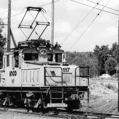 Photograph, INCO Locomotive 117, at Levack, August 1981.