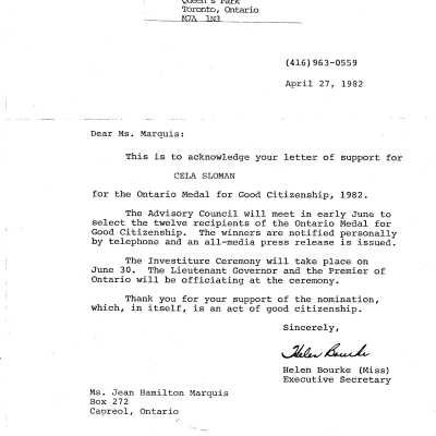 Letter to Miss Marquis
