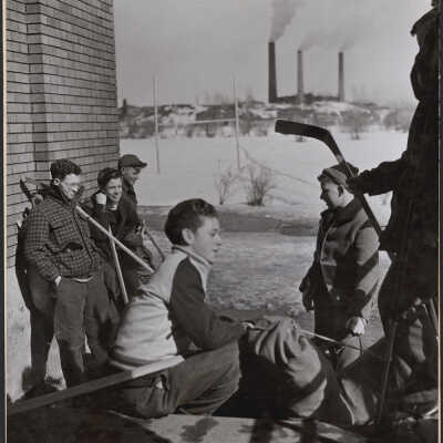 Photograph, Copper Cliff Midget Hockey Team, INCO Smelter in Background.