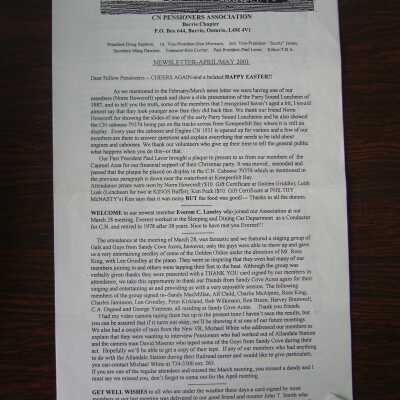 CN Pensioners Association April/May 2001 Newsletter