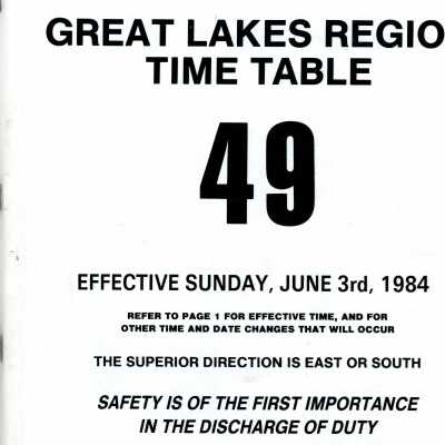 Timetable, Great Lakes Region 49, June 3rd 1984