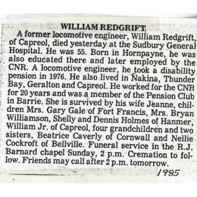 Document, Obituary, William Redgrift.