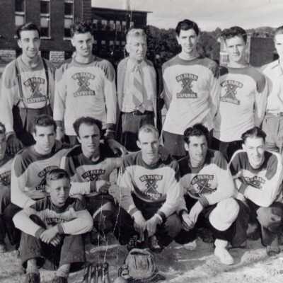 Photograph, Capreol Del Papa's Baseball Team, Mercantile League Championship, August 31st 1948. Duke Thomas, L. Thomas, Silvio Delpapa, Dawson Emerson (Coach), Bill Ouellet, Jim Farelli, Roy Robinson, Terry White, Doug Dunsby, Earl Harvey, Rex Legault, George Delpapa, Hank Thompson, George Smagac, Ted Lambovitch.