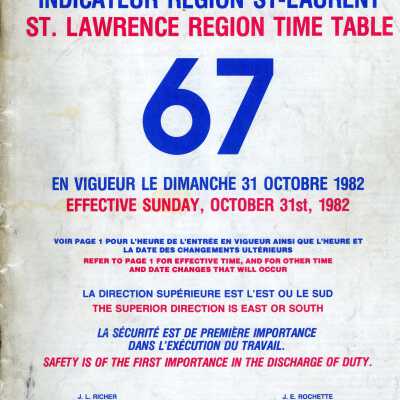 Timetable, St. Lawrence Region 67, October 31st 1982
