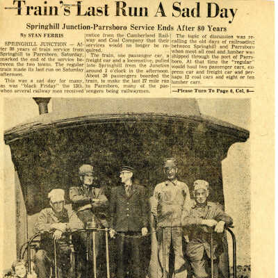 "Trains Last Run a Sad Day" Newspaper Article