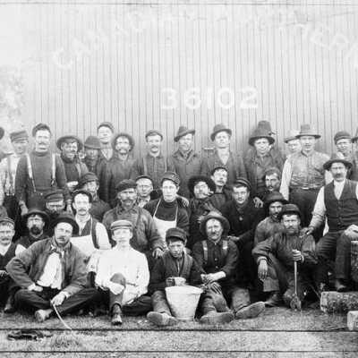 Photograph, A surfacing gang, Canadian Northern Railway, near Battleford, Saskatchewan, 1904-05.