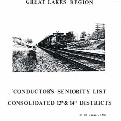 CN Rail, Great Lakes Region, Conductor's Seniority List, Consolidated 13th & 14th District, January 1983.