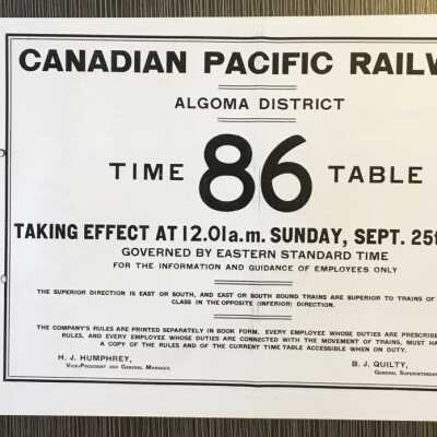 Canadian Pacific Railway, Algoma District, Time table 86, 1938