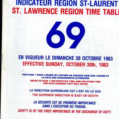 Timetable, CN St. Lawrence Region 69, October 30th 1983