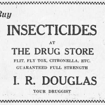 Newspaper Advertisement, I.R. Douglas Druggist.