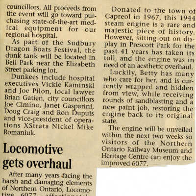 "Locomotive gets overhaul" Newspaper Article
