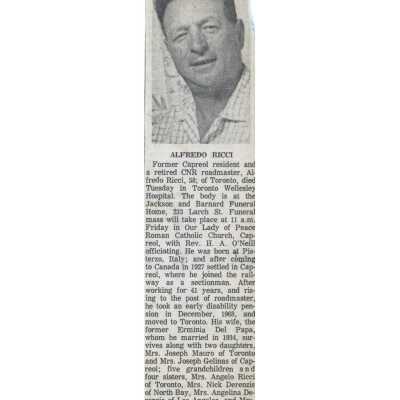 Document, Obituary, Alfredo Ricci.