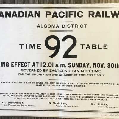 Canadian Pacific Railway, Algoma District Timetable 92, 1941