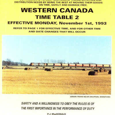 Employee Timetable, CN Rail, Western Canada 2, November 1st 1993.