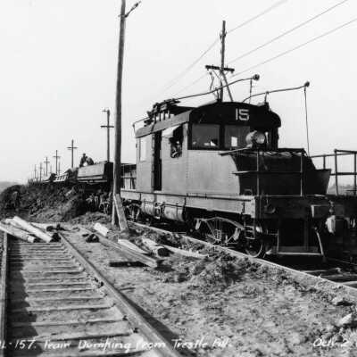 Photograph, 157 Train Dumping From Tresle Fill, October 2, 1919, From Merrilees.