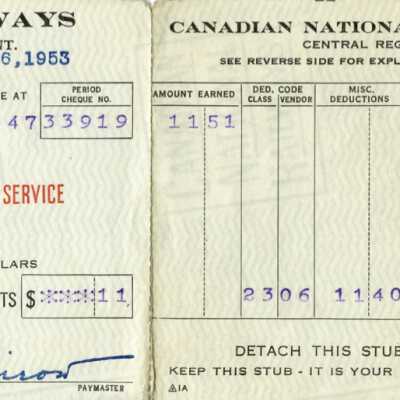 Document, Canadian National Railways Cheque, FT Scutchings, November 16 1955.