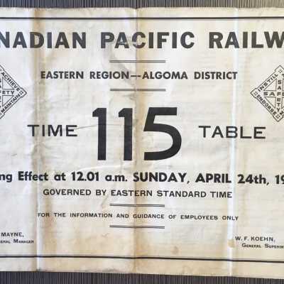 Canadian Pacific Railway, Eastern Region, Algoma District, Timetable 115, 1955