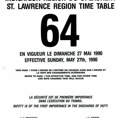 Timetable, CN St. Lawrence Region 64, May 27th 1990.