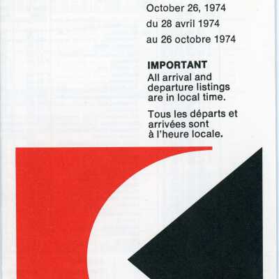 Passenger Schedule, CP Rail, Montreal, April 28th 1974 to October 26th 1974.