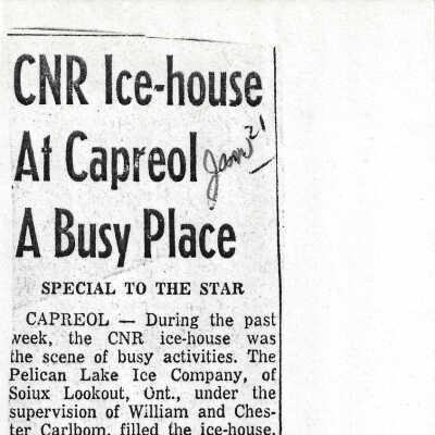Artcile, "CNR Ice-house At Capreol A Busy Place", January 21