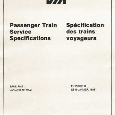 VIA Passenger Train Service Specifications, Effective January 19, 1992