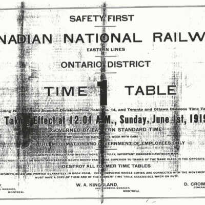 Canadian National Railways Eastern Lines, Ontario District, Time Table 1, June 1, 1919