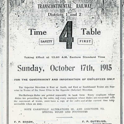 Employee Timetable, Canadian Government Railways, 4, October 17th, 1915.