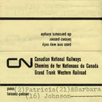 Document, Canadian National Railways Dependants Pass, St John-Capreol Barbara and Patricia Johnson, Expired September 1974.