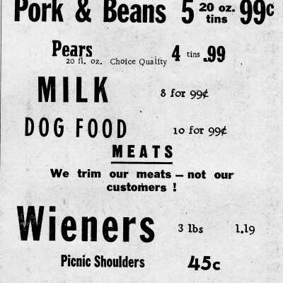 Newspaper Advertisement, Ferns Food Market.