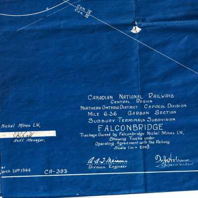 Canadian National branded plan showing the Trackage owned by Falconbridge Nickel Mines