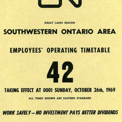 Employee Timetable, CN Rail, Southwestern Ontario Area 42, October 26th 1969.
