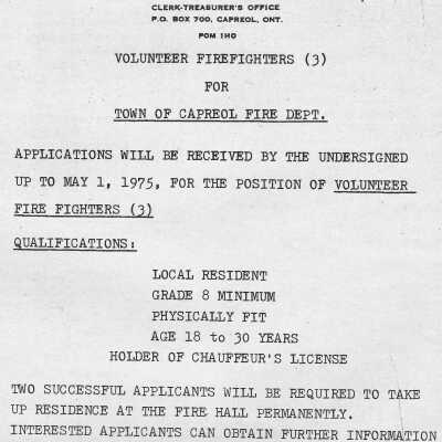 Newspaper Advertisement, Volunteer Firefighters.