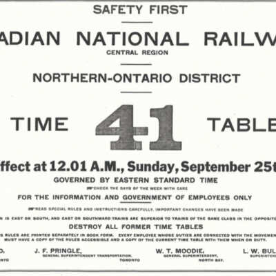 Canadian National Railways Northern Ontario District, Time Table 41, September 26, 1932