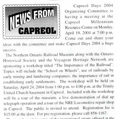"Capreol Days 2004" News from Capreol
