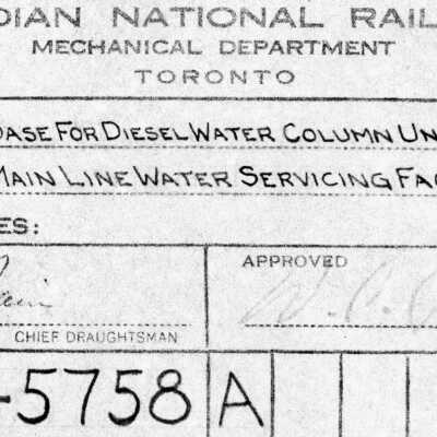 Canadian National Mechanical Department: Base for Diesel Water Column Unit for Main Line Water Servicing Facilities