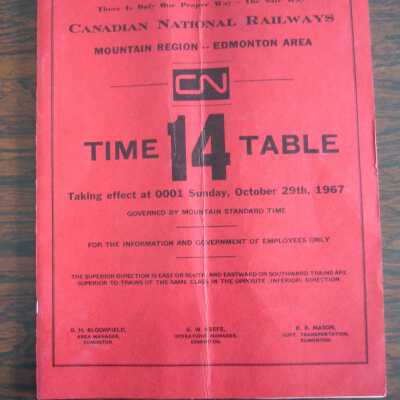 Canadian National Railways Mountain Region / Edmonton Area Time Table No. 14, taking effect October 29th, 1967