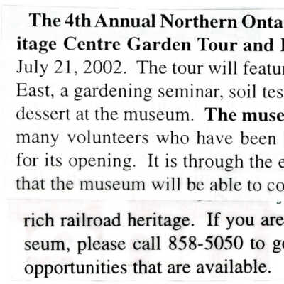 "4th Annual NOMRHC Garden Tour and Blueberry Tea" in Valley Vision, 5 June 2002